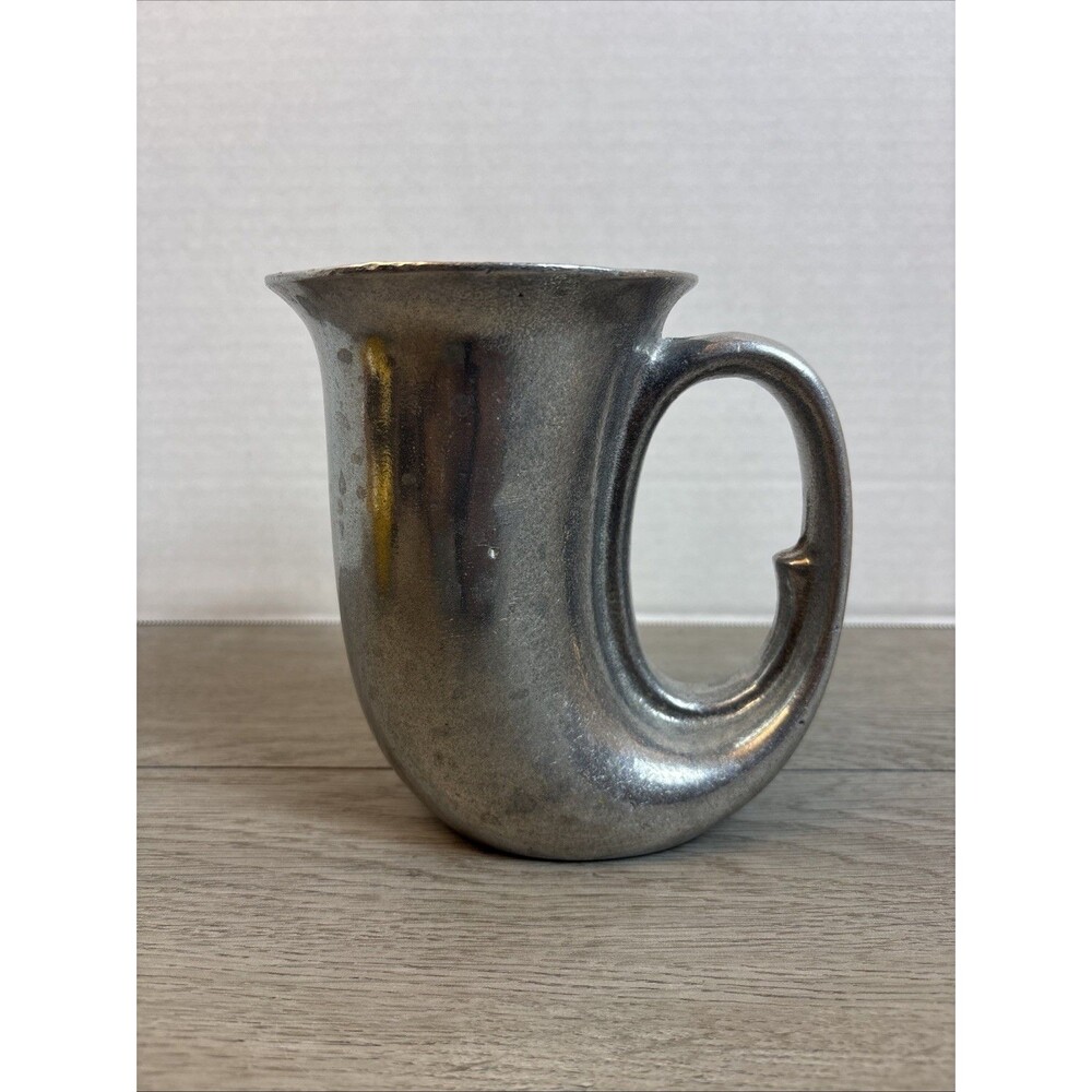 Vintage Horn Shaped Pewter - Mug - Stein - Silver 6” Heavy Handle